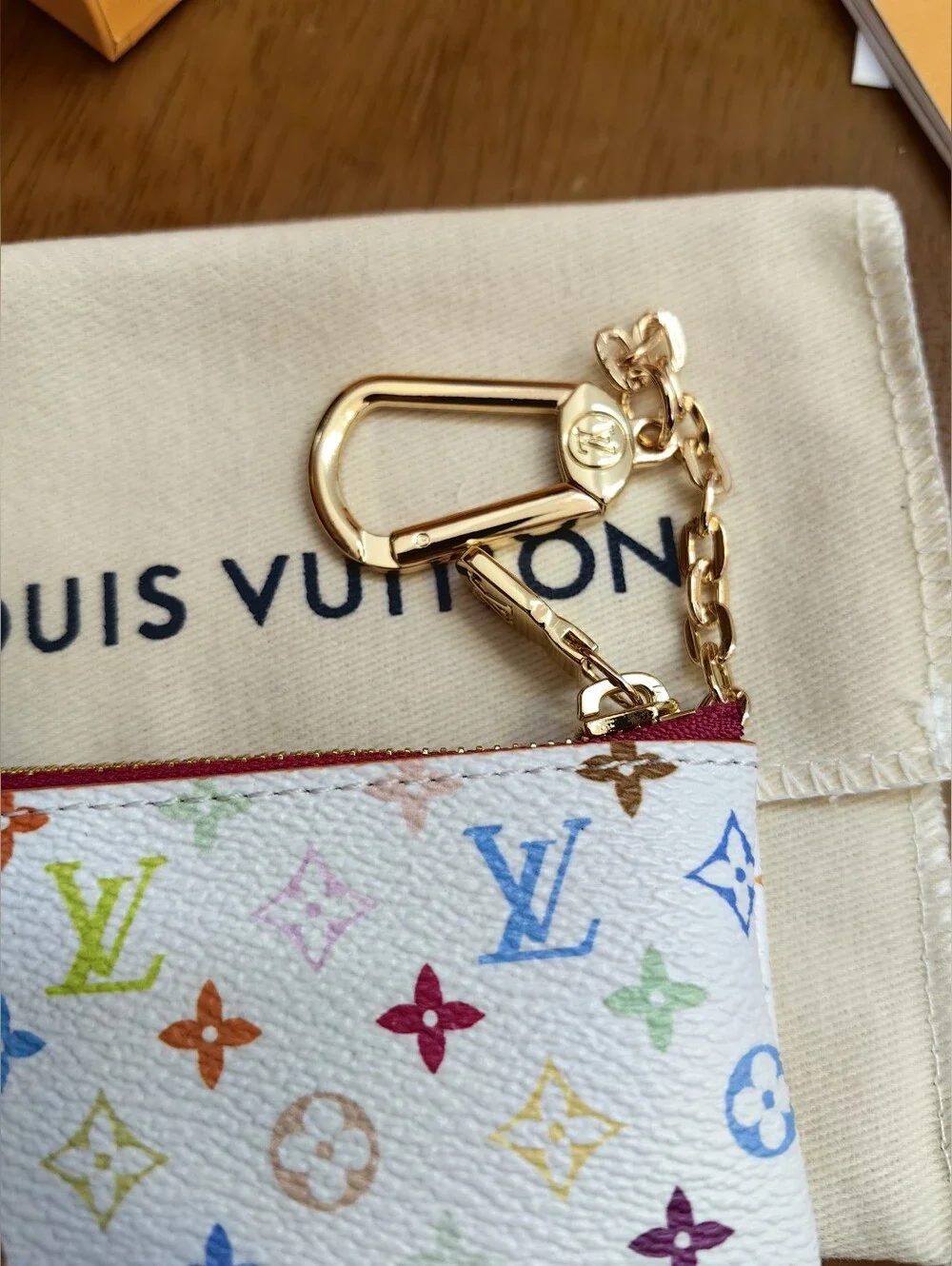Louis Vuitton White Multicolor Monogram Key Pouch with Gold Hardware